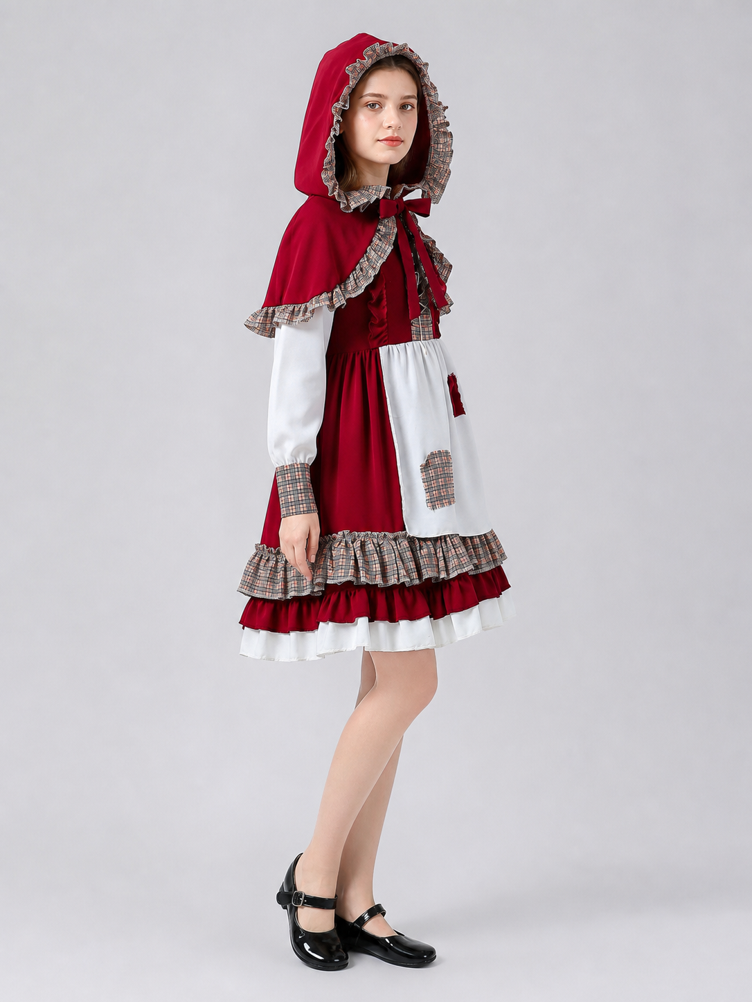 Children's Little Red Riding Hood Costume with Dress and Cape side view