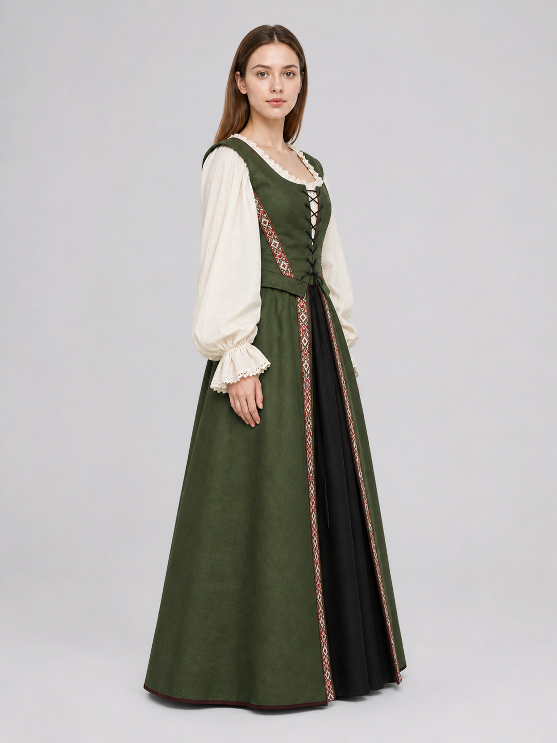 Renaissance-Style Dress with a Square Neckline