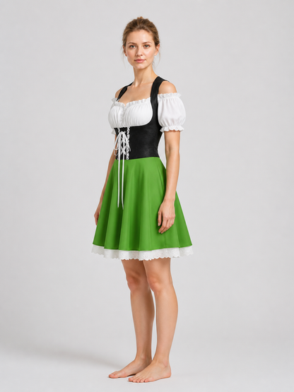 Oktoberfest Dress, Green with White Lace side view