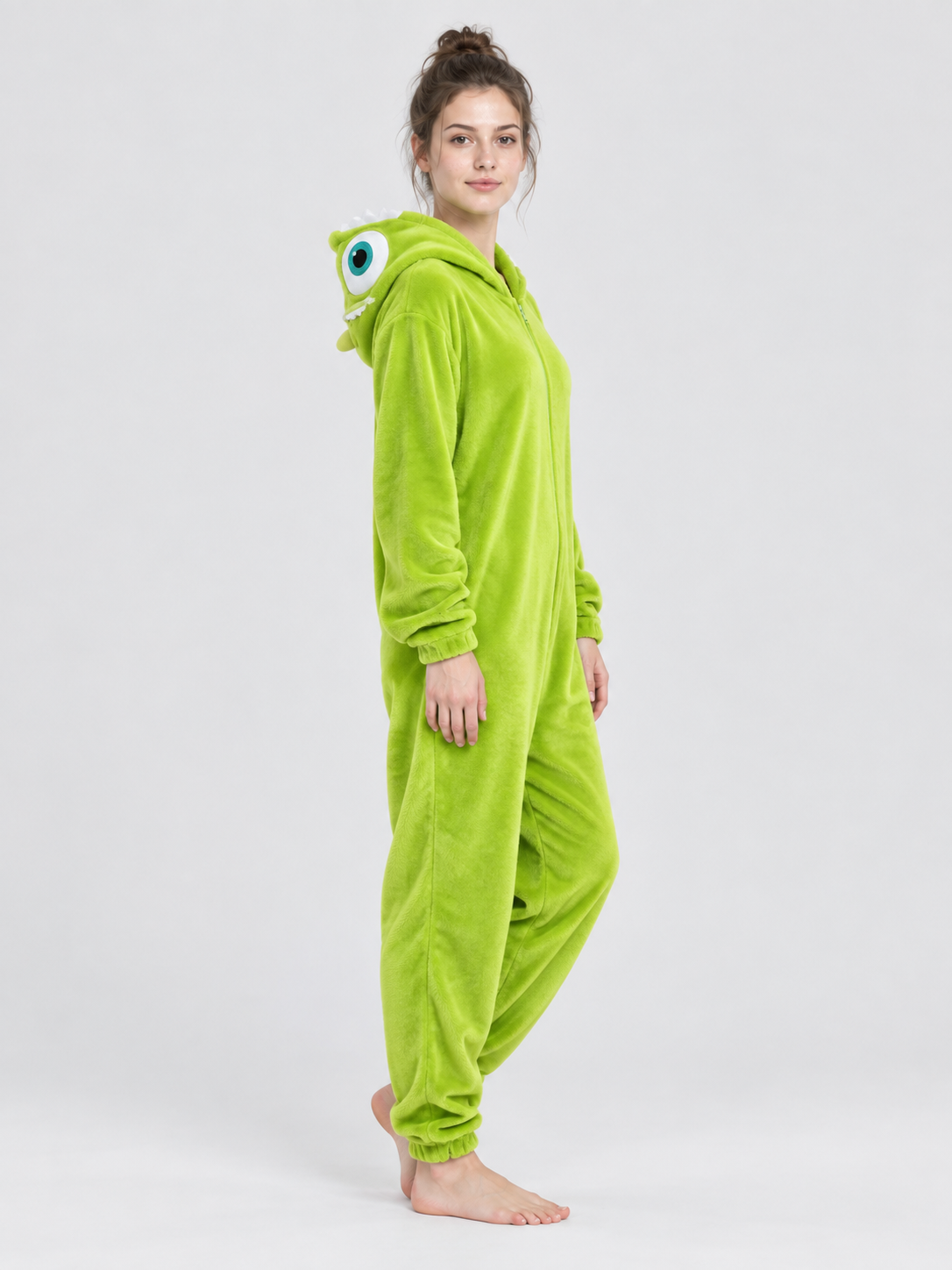 Green Plush Hooded Zip Pajama Jumpsuit