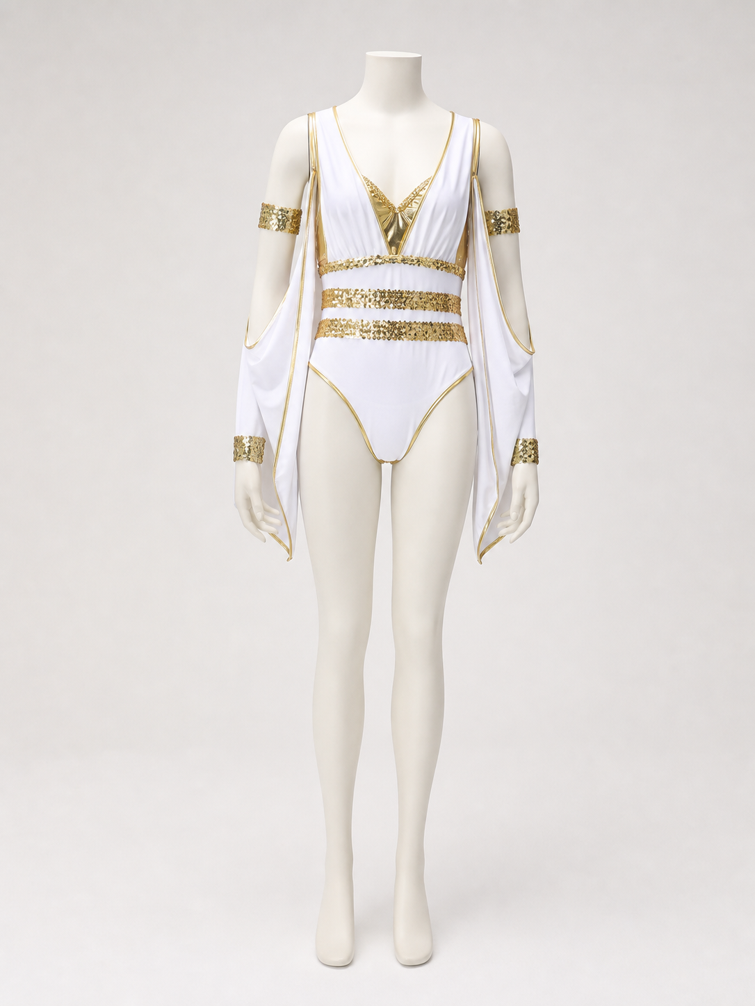 Cleopatra Costume with Gold Trim and Draping side view