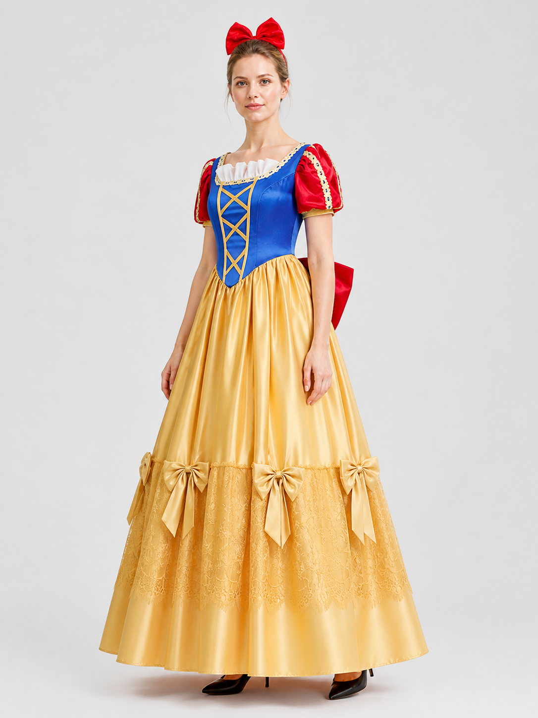 Snow White Cosplay Dress, Long, with Bows side view