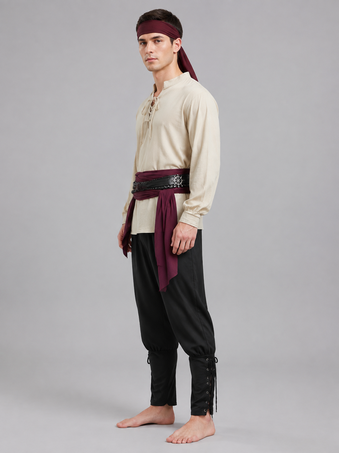 Men's Pirate Costume for Role-Playing, 8 Pieces side view
