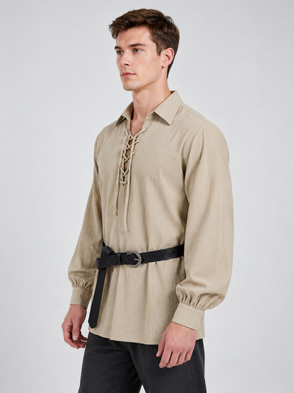 Beige Lace-Up Relaxed-Fit Shirt side view
