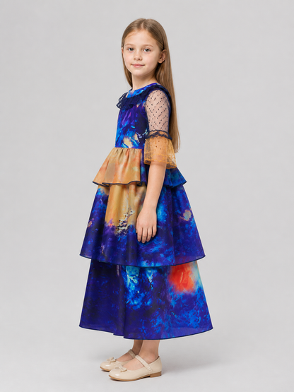Cosplay Dress with Puff Sleeves and Tiered Skirt side view