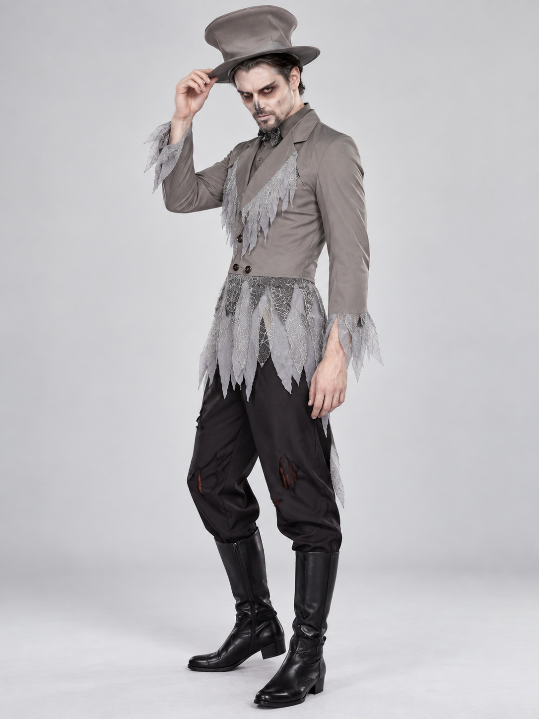 Halloween Costume Gray Tailcoat with Raw Edges and Pants