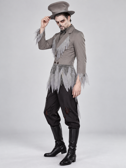 Halloween Costume Gray Tailcoat with Raw Edges and Pants