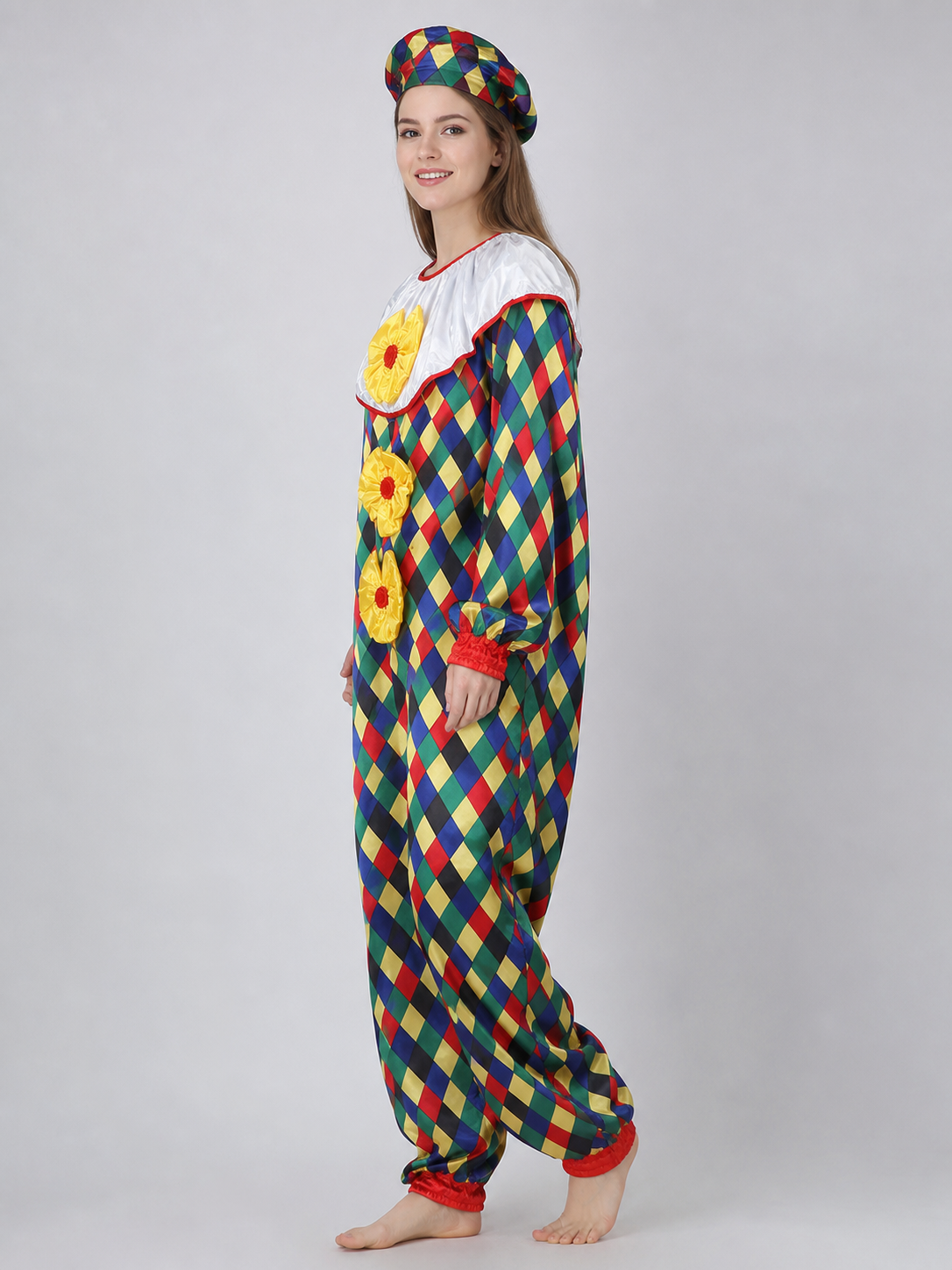 Clown Costume Jumpsuit with Hat and Nose