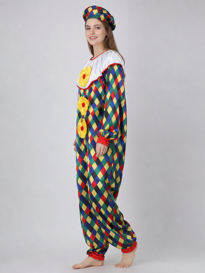 Clown Costume Jumpsuit with Hat and Nose