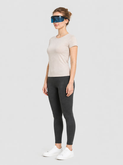 Futuristic Glasses with a Wide Blue Lens side view