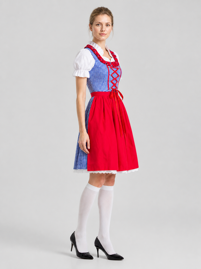 Red Bavarian-Style Dress with Apron side view