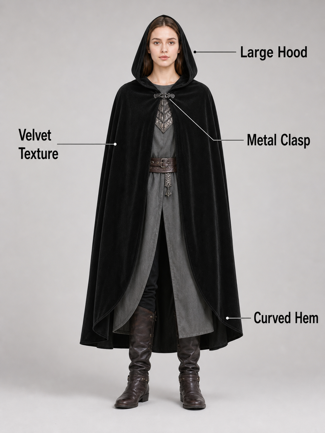 Black costume cloak with a large hood
