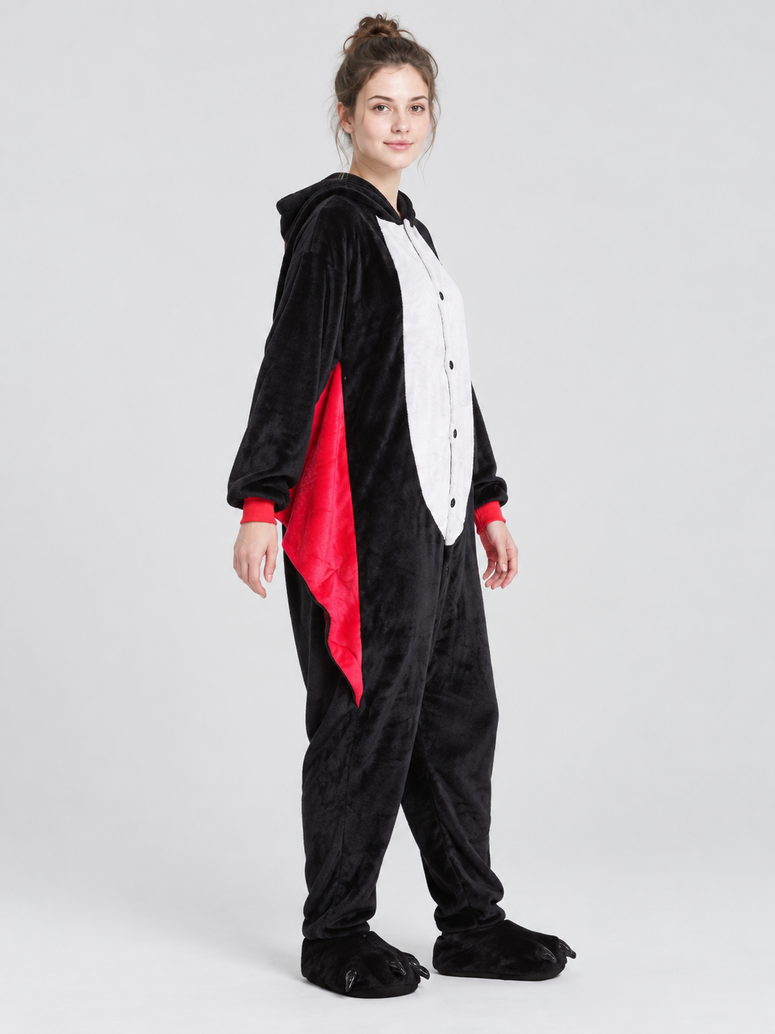 Black Hooded Bat Pajama Jumpsuit