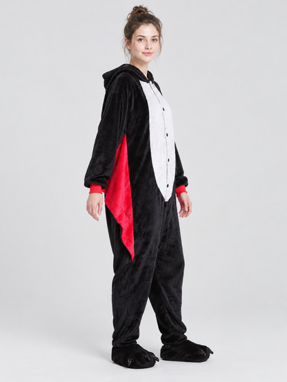 Black Hooded Bat Pajama Jumpsuit