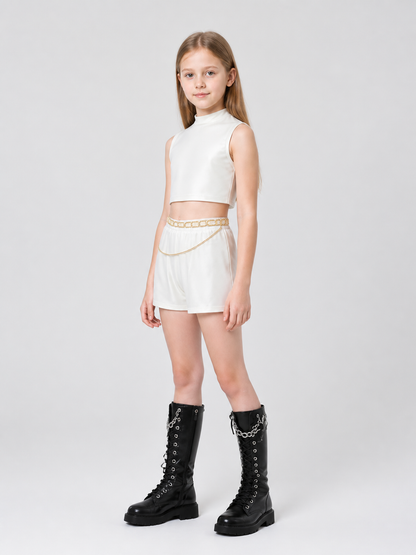 Children's Demon Hunter Stage Costume, White with Gold side view
