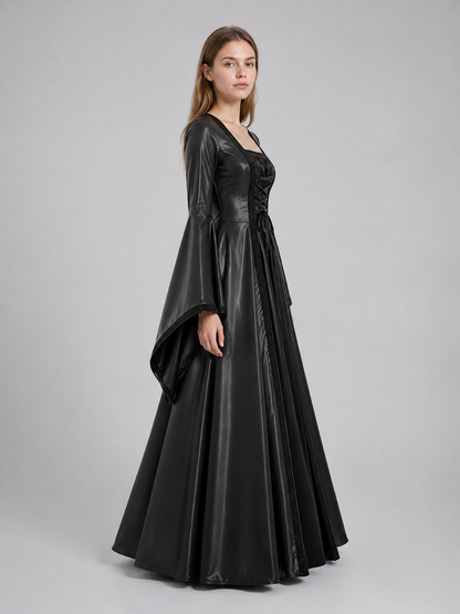 Long Black Costume Dress with Corset Bodice side view
