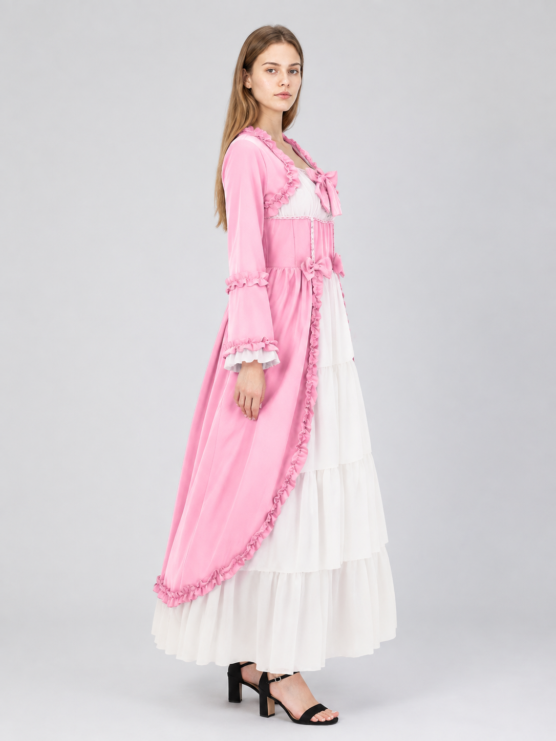 Pink and White Carnival Dress with Bow and Ruffles side view
