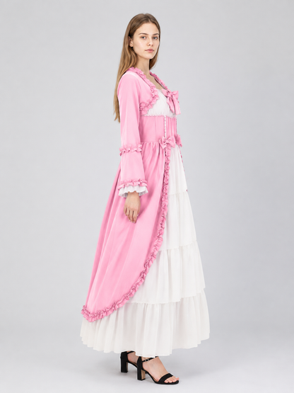 Pink and White Carnival Dress with Bow and Ruffles side view