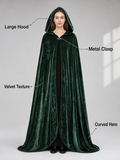 Dark green hooded velvet costume cape product view 82