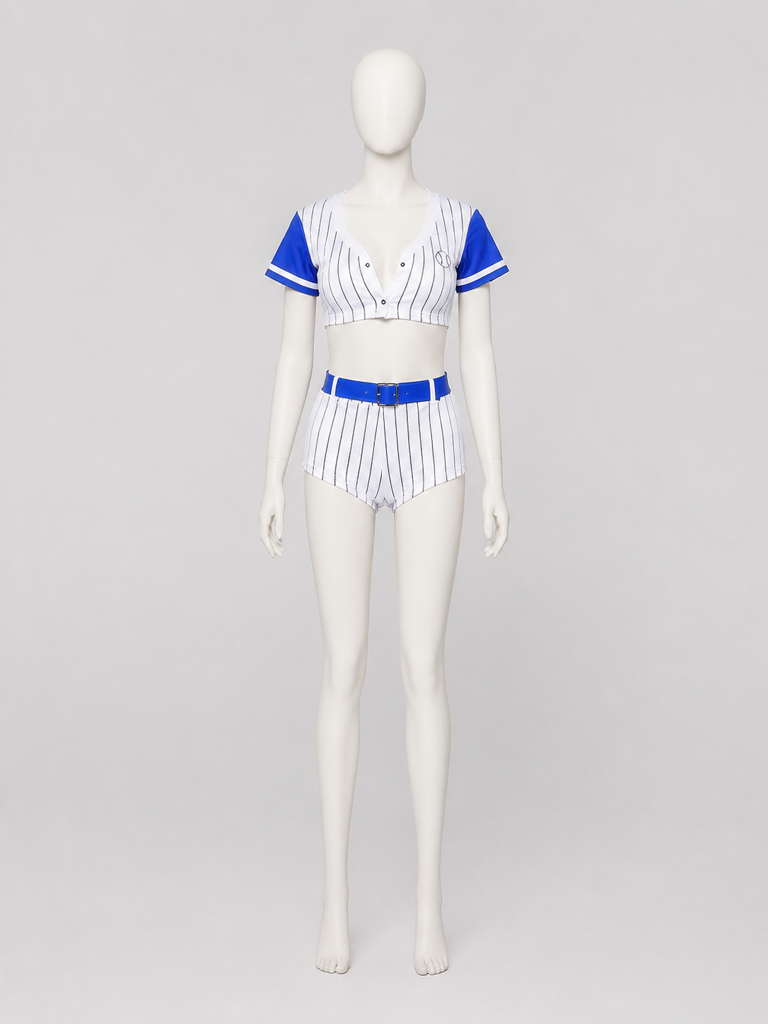 Blue Striped Cheerleader Costume with Skort, S-XL side view