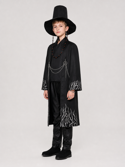 Anime Cosplay Costume: Long Coat, Pants, and Hat side view