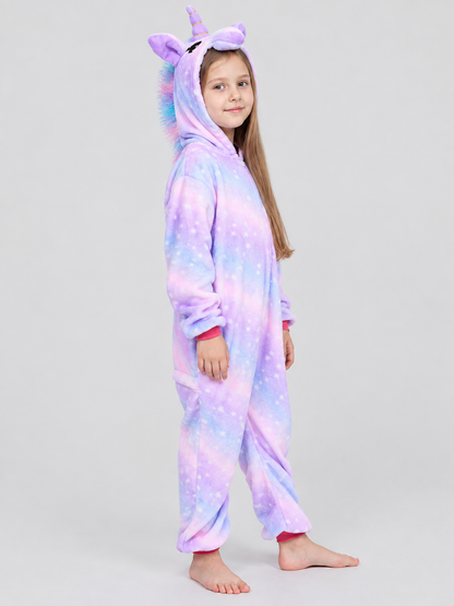 Kids' Hooded Unicorn Pajama Jumpsuit with Mane