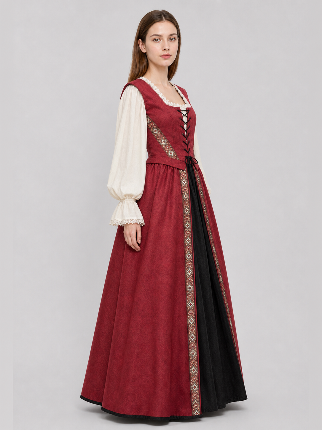 Renaissance-Style Dress with a Square Neckline