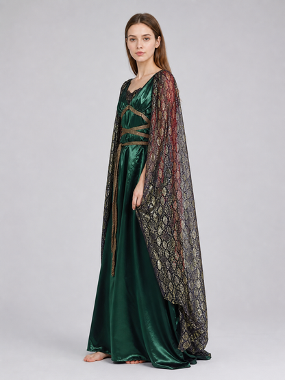 Fantasy Dress with Cape and Gold Headdress