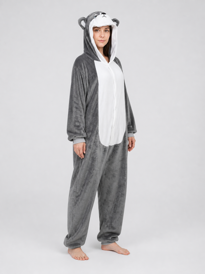 Husky Flannel Hooded Kigurumi Pajama side view