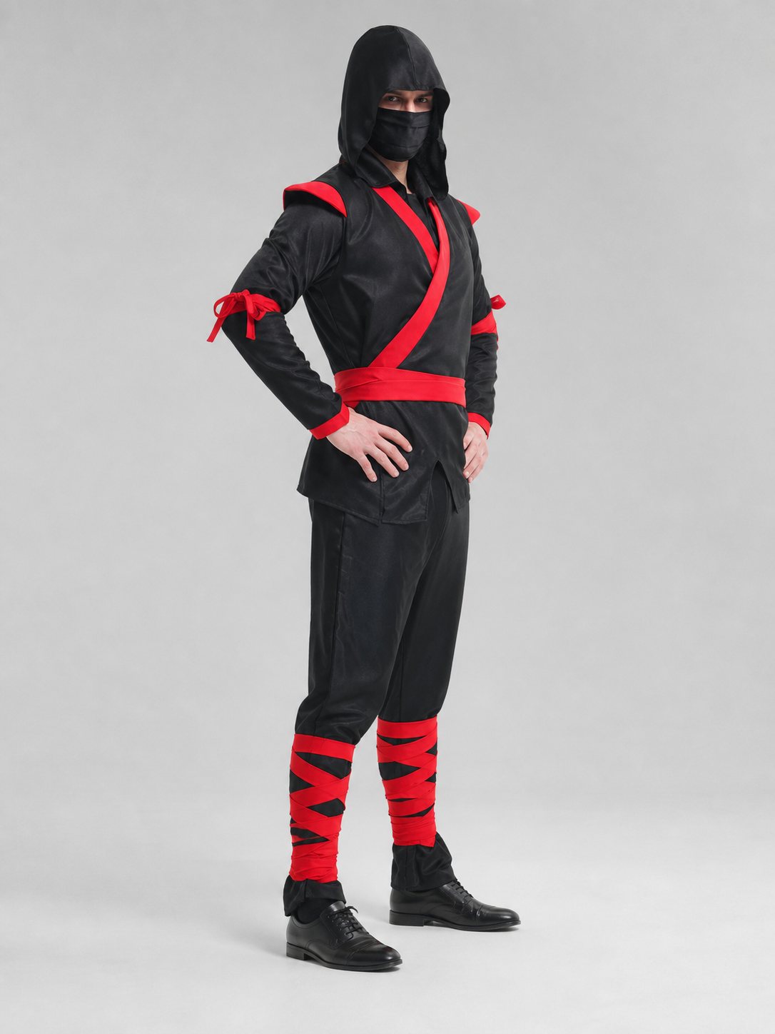 Hooded Ninja Costume with Red Ribbons