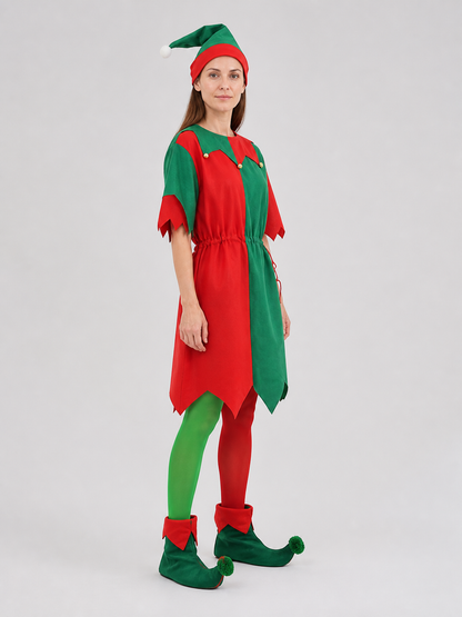 Christmas Elf Costume with Hat, Red and Green side view