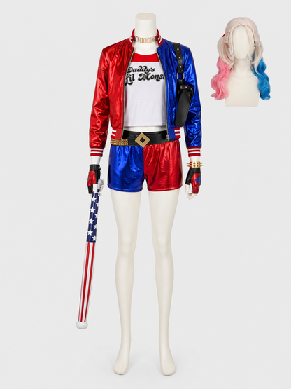 Harley Quinn Cosplay Costume Set with Wig side view