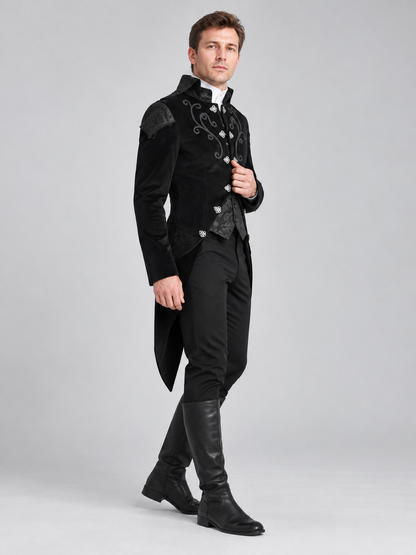 Gothic tailcoat with embroidery and high collar