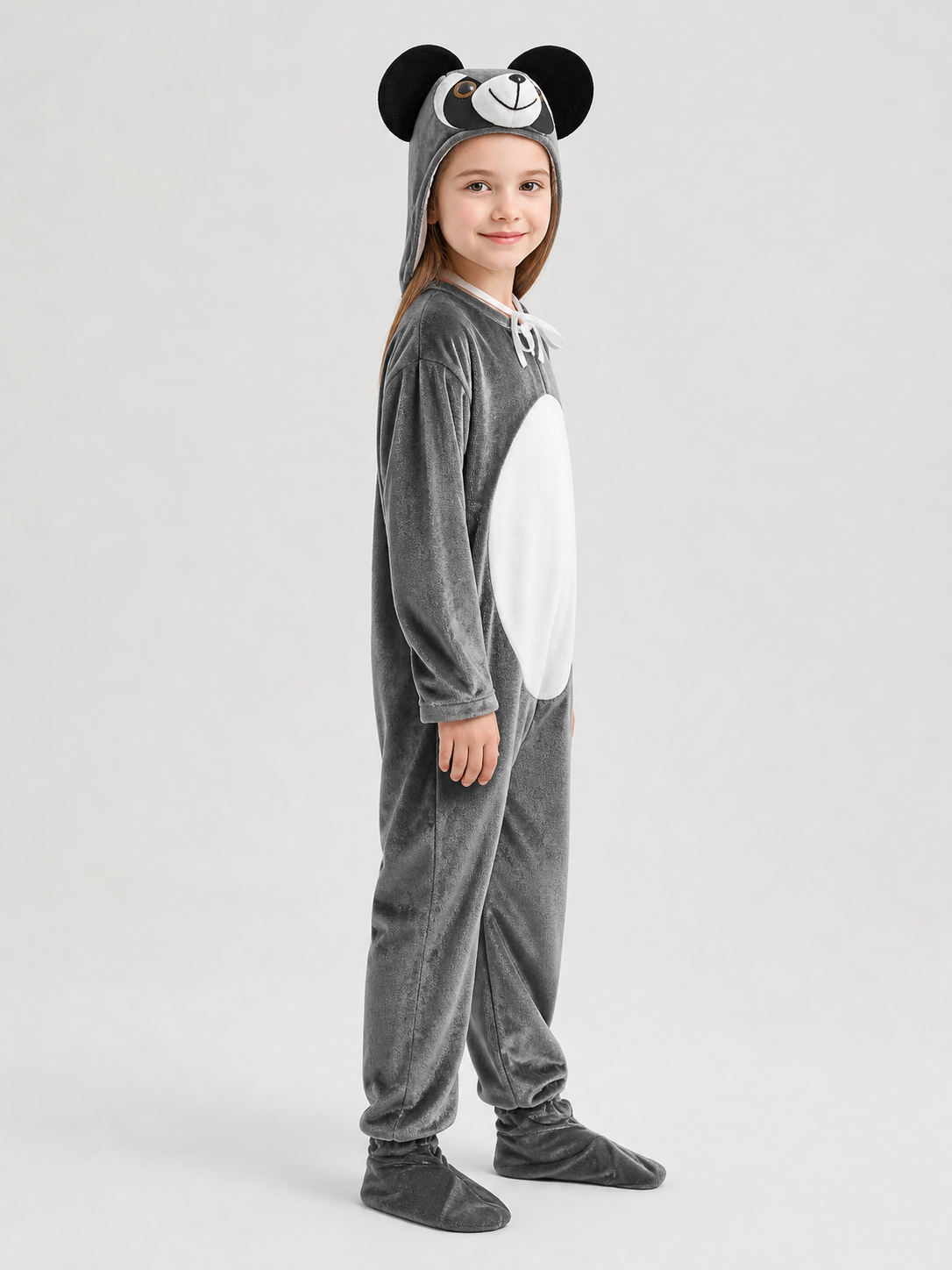 Children’s Koala Kigurumi Costume with Hood and Ears side view