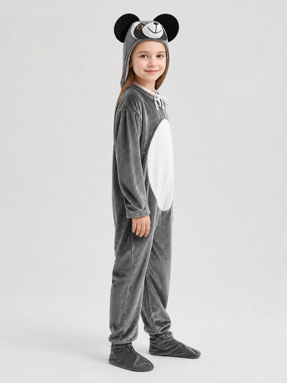 Children’s Koala Kigurumi Costume with Hood and Ears side view