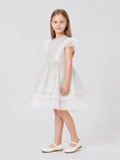 Dressy Sequin Dress with a Full Layered Skirt side view