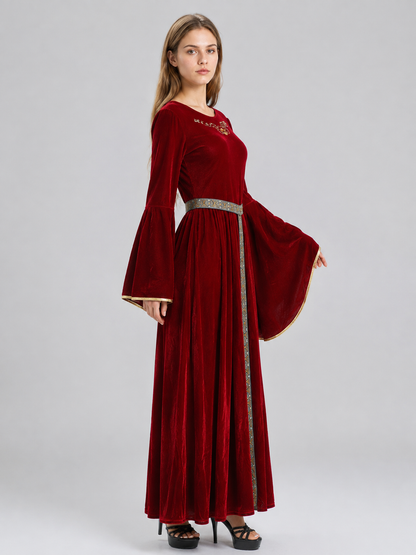 Floor-Length Velvet Costume Dress with Belt side view