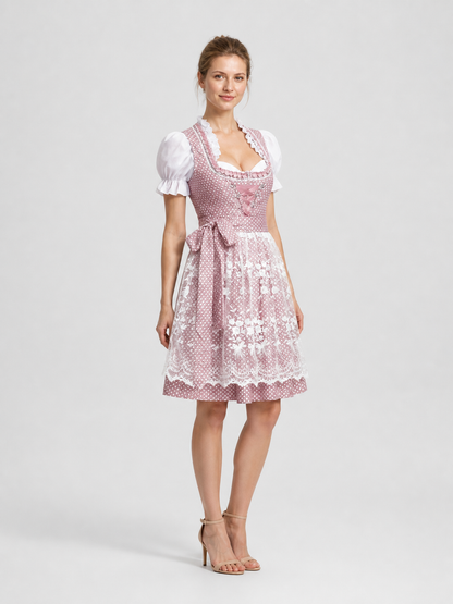 Pink and White Bavarian-Style Lace Dress side view