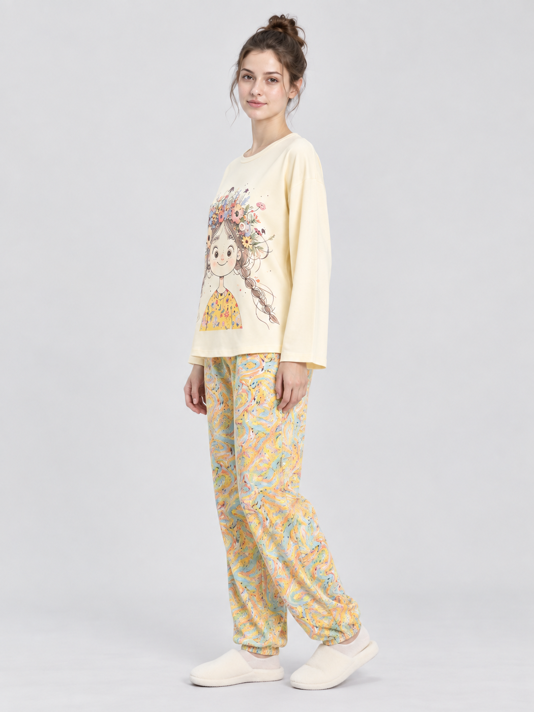 Pajama Set: Long-Sleeve Top and Long Printed Pants