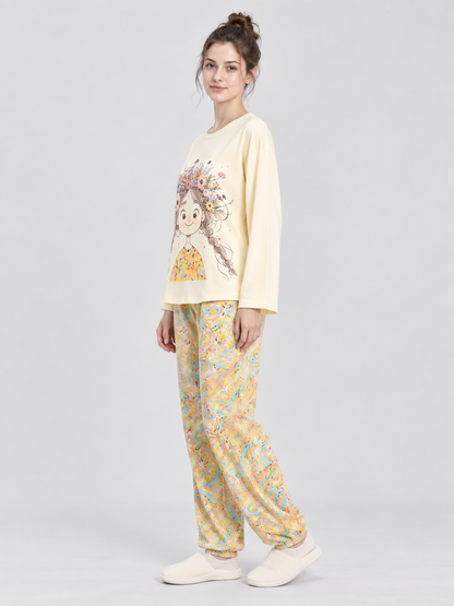 Pajama Set: Long-Sleeve Top and Long Printed Pants