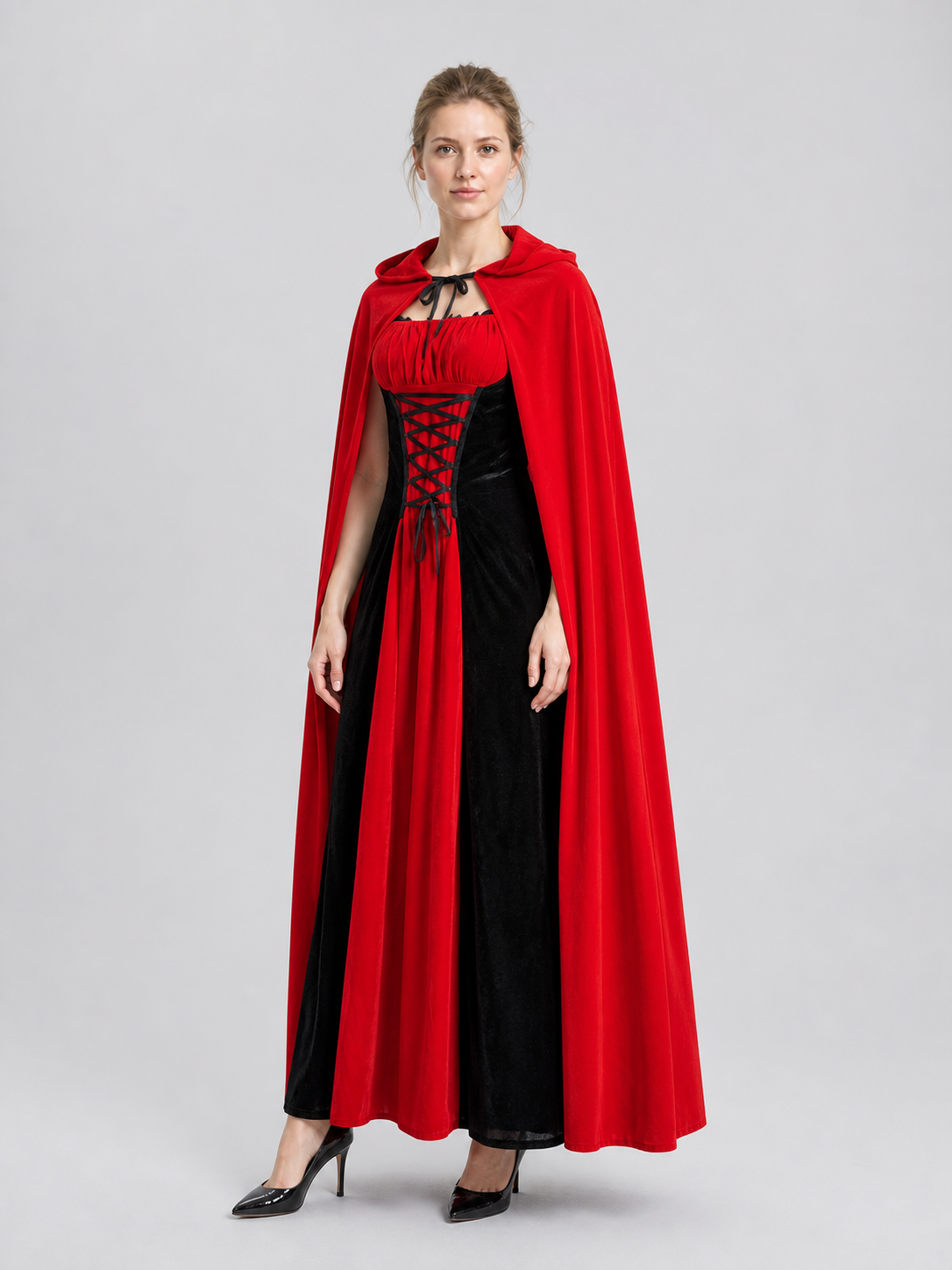 Halloween Dress with Hooded Cape side view