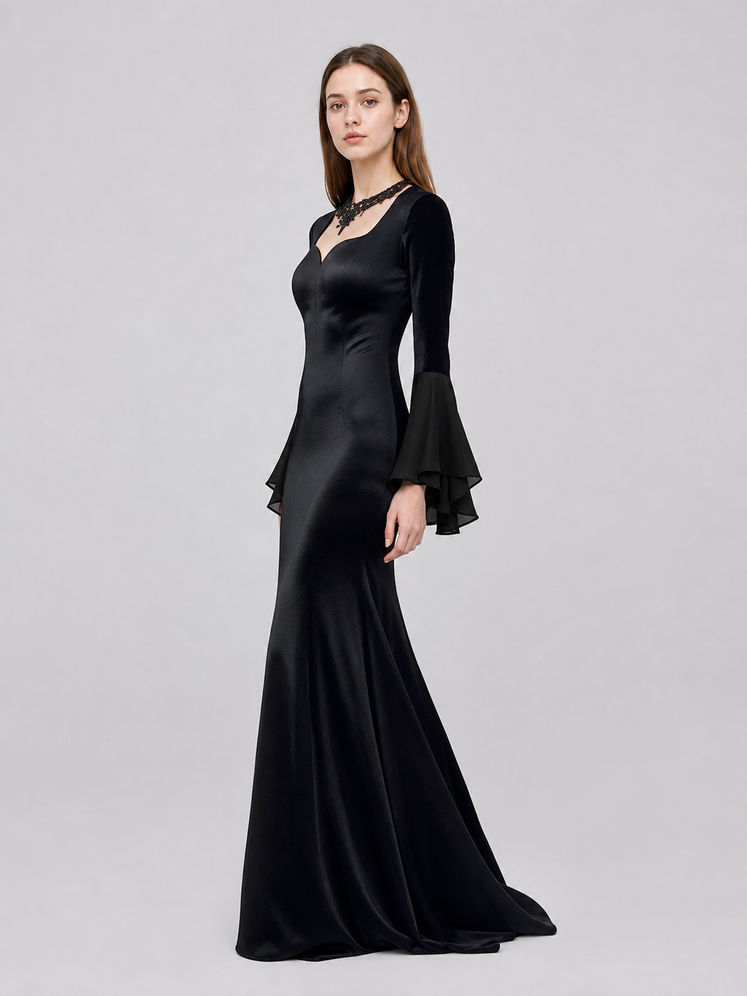 Black Gothic Floor-Length Evening Dress