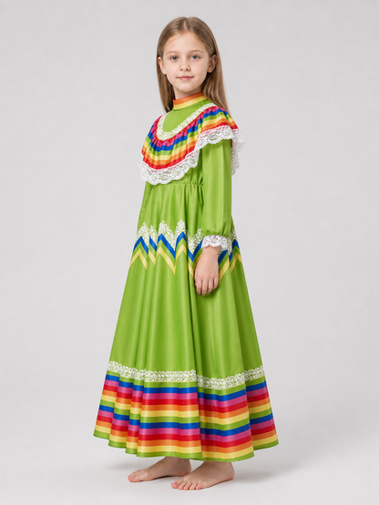 Folk Dress with Lace and a Bright Skirt