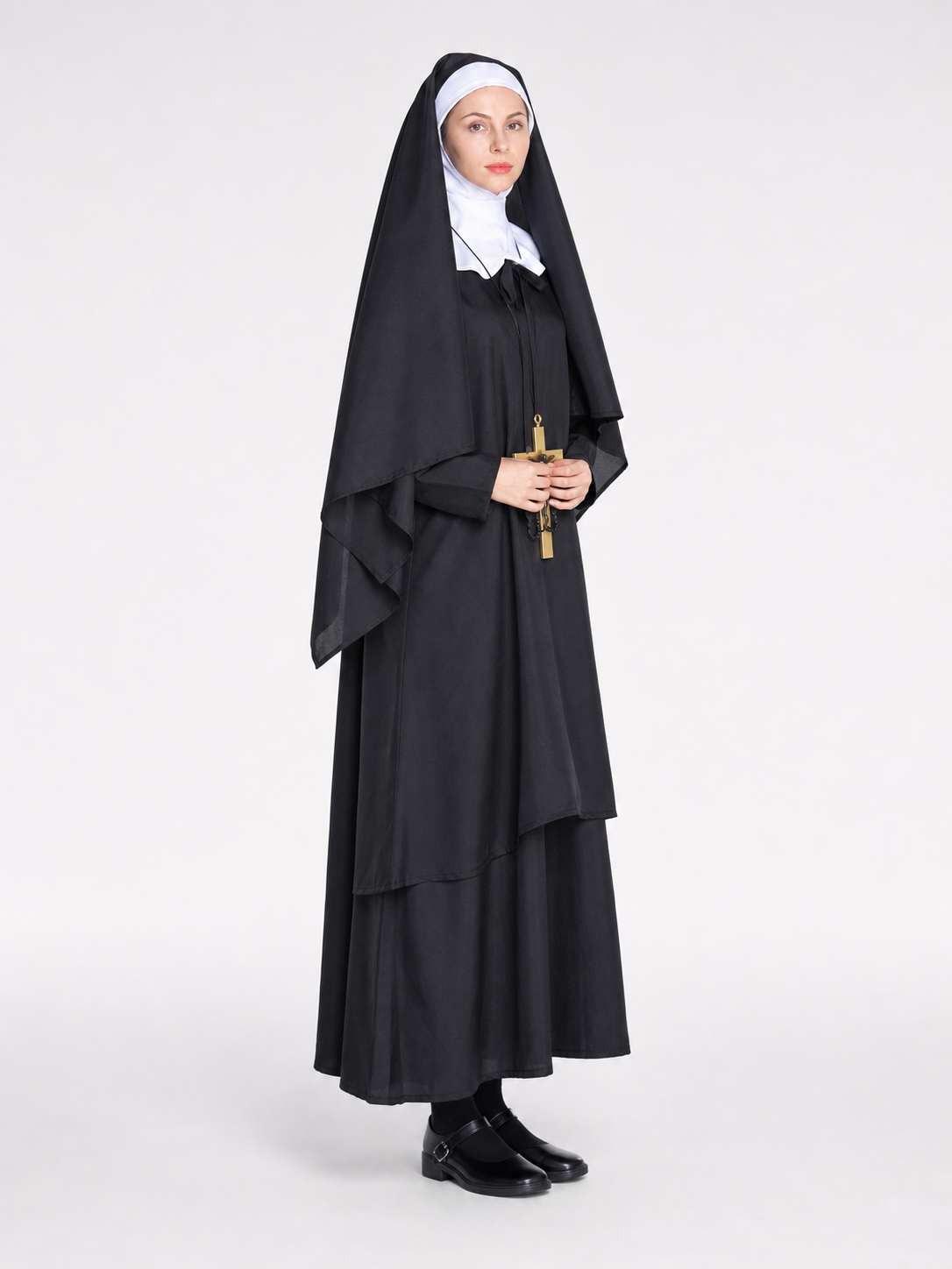 Religious-style costume with veil and cape
