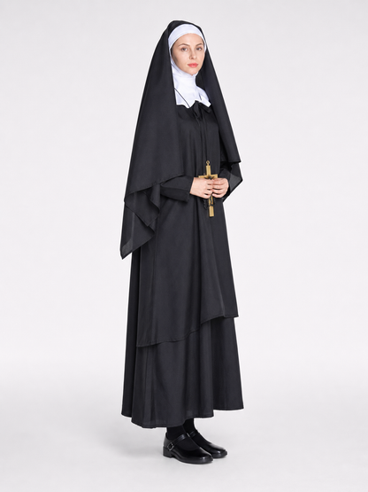 Religious-style costume with veil and cape