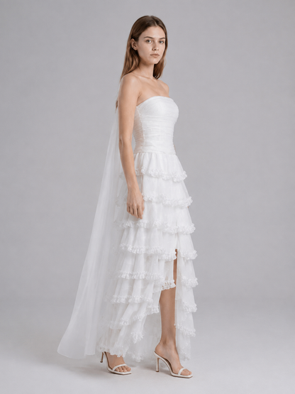 White Chiffon Dress with Corset Bodice side view