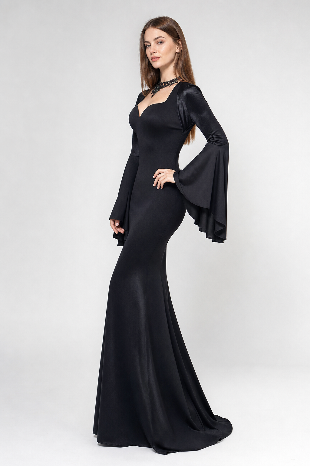 Black Gothic Floor-Length Evening Dress
