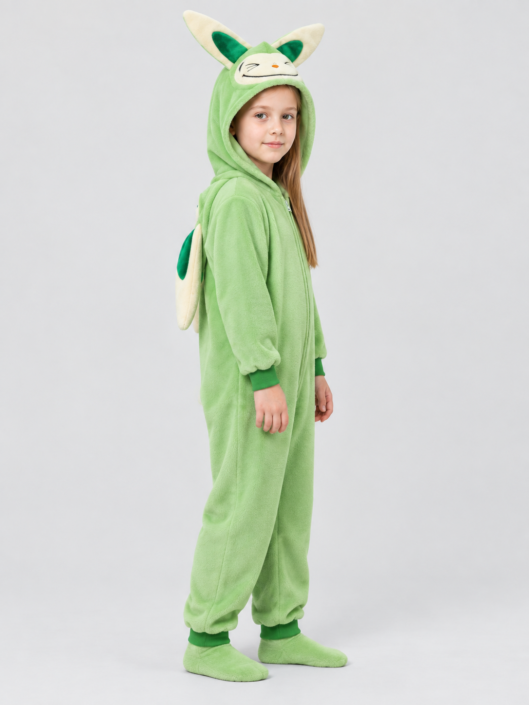 Kids' Bunny Ear Hooded Pajama Jumpsuit with Appliqué