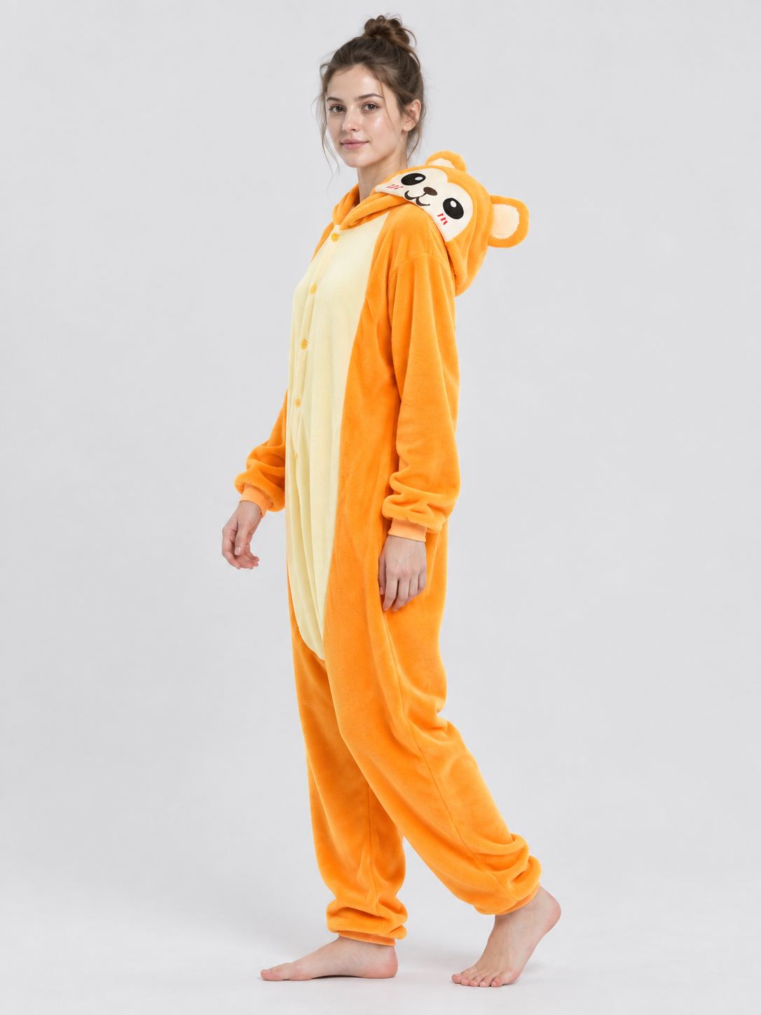 Orange Fleece Kigurumi Pajama with Hood and Ears
