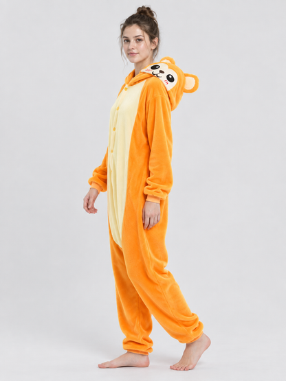 Orange Fleece Kigurumi Pajama with Hood and Ears